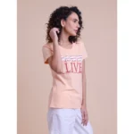 Generic Women's Casual Cotton Printed Half Sleeve Round Neck T-Shirt (Peach) - Image 4
