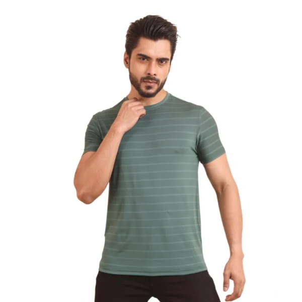 Generic Men's Casual Nylon Solid Half Sleeve Round Neck T-Shirt (Green)
