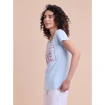 Generic Women's Casual Cotton Printed Half Sleeve Round Neck T-Shirt (Skyblue) - Image 5