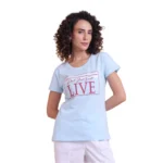 Generic Women's Casual Cotton Printed Half Sleeve Round Neck T-Shirt (Skyblue)