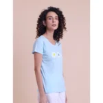 Generic Women's Casual Cotton Printed Half Sleeve Round Neck T-Shirt (Blue) - Image 4