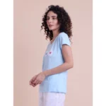 Generic Women's Casual Cotton Printed Half Sleeve Round Neck T-Shirt (Blue) - Image 5