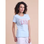 Generic Women's Casual Cotton Printed Half Sleeve Round Neck T-Shirt (Skyblue) - Image 4