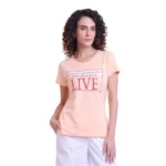 Generic Women's Casual Cotton Printed Half Sleeve Round Neck T-Shirt (Peach)