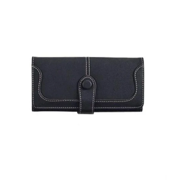Generic Women's Faux Leather Medium Snap Button Wallet (Black)