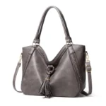 Generic Women's PU Leather Large Shoulder Zipper Handbag (Grey)