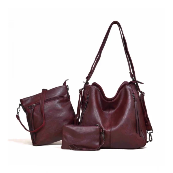 Wine Red PU Leather Shoulder Bag