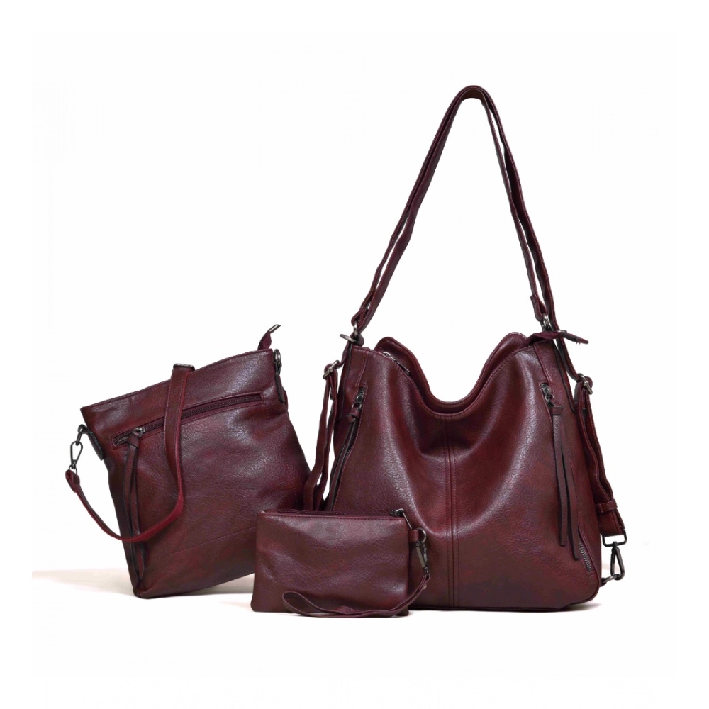 Wine Red PU Leather Shoulder Bag