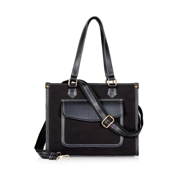 Black Canvas Satchel Handbag for Women