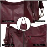 Generic Women's PU Leather Medium Shoulder Zipper Handbag (Wine red) - Image 3