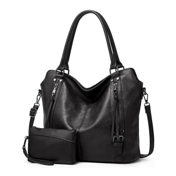 Generic Women's PU Leather Large Shoulder Zipper Handbag (Black)