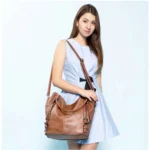 Generic Women's PU Leather Large Shoulder Zipper Handbag (Brown) - Image 3