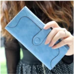 Generic Women's Faux Leather Medium Snap Button Wallet (Blue) - Image 3