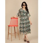 Generic Women's Georgette Printed Round Neck Short Sleeve Dress (Black) - Image 6