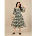 Generic Women's Georgette Printed Round Neck Short Sleeve Dress (Black) - Image 4