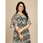 Black Georgette Printed Round Neck Short Sleeve Dress