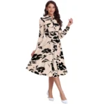Generic Women's Knitting Printed V-Neck Full Sleeve Dress (Cream) - Image 3
