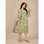 Generic Women's Georgette Printed Round Neck Short Sleeve Dress (Green) - Image 4
