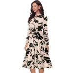 Generic Women's Knitting Printed V-Neck Full Sleeve Dress (Cream) - Image 5