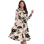 Generic Women's Knitting Printed V-Neck Full Sleeve Dress (Cream) - Image 6