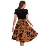Generic Women's Knitting Printed Round Neck Short Sleeve Dress (Orange) - Image 4