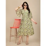 Generic Women's Georgette Printed Round Neck Short Sleeve Dress (Green) - Image 5