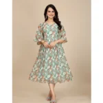 Generic Women's Georgette Printed Round Neck Short Sleeve Dress (Multicolor)