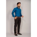 Generic Men's Casual Cotton Solid Full Sleeve Shirt (Blue) - Image 3