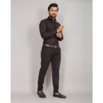 Generic Men's Casual Cotton Solid Full Sleeve Shirt (Black) - Image 3