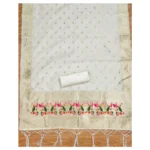 Generic Women's Banarasi Silk Printed Unstitched Salwar Suit Material With Dupatta (White, 3Mtrs) - Image 3