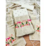 Generic Women's Banarasi Silk Printed Unstitched Salwar Suit Material With Dupatta (White, 3Mtrs)