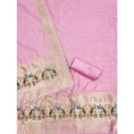 Generic Women's Banarasi Silk Printed Unstitched Salwar Suit Material With Dupatta (Pink, 3Mtrs) - Image 2