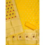 Generic Women's Banarasi Silk Printed Unstitched Salwar Suit Material With Dupatta (Yellow, 3Mtrs) - Image 2
