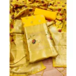 Generic Women's Banarasi Silk Printed Unstitched Salwar Suit Material With Dupatta (Yellow, 3Mtrs)