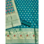 Generic Women's Banarasi Silk Printed Unstitched Salwar Suit Material With Dupatta (Rama, 3Mtrs) - Image 4