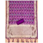 Generic Women's Banarasi Silk Printed Unstitched Salwar Suit Material With Dupatta (Purple, 3Mtrs) - Image 3
