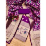 Generic Women's Banarasi Silk Printed Unstitched Salwar Suit Material With Dupatta (Purple, 3Mtrs) - Image 4