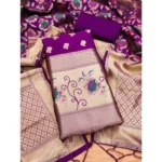 Generic Women's Banarasi Silk Printed Unstitched Salwar Suit Material With Dupatta (Purple, 3Mtrs)
