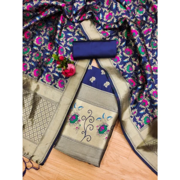 Navy Blue NariHaat Banarasi Silk Suit Material