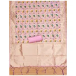 Generic Women's Banarasi Silk Printed Unstitched Salwar Suit Material With Dupatta (Pink, 3Mtrs) - Image 4
