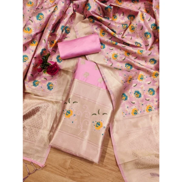 Pink Banarasi Silk Unstitched Salwar Suit Material