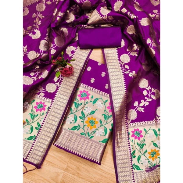 Purple Banarasi Silk Unstitched Salwar Suit Material