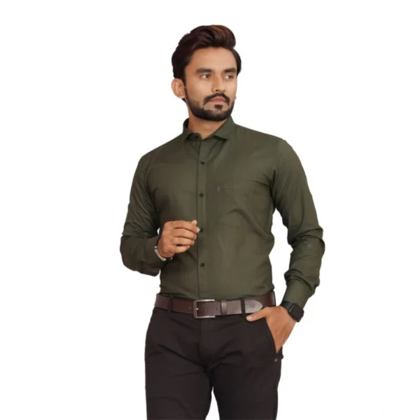 Generic Men's Casual Cotton Solid Full Sleeve Shirt (M.Green)