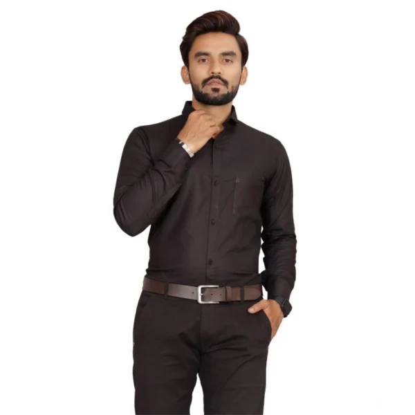 Generic Men's Casual Cotton Solid Full Sleeve Shirt (Black)