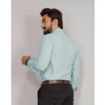 Generic Men's Casual Cotton Solid Full Sleeve Shirt (Aqua) - Image 3