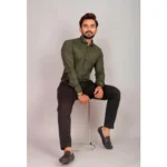 Generic Men's Casual Cotton Solid Full Sleeve Shirt (M.Green) - Image 4