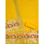 Generic Women's Banarasi Silk Printed Unstitched Salwar Suit Material With Dupatta (Yellow, 3Mtrs) - Image 2