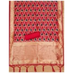Generic Women's Banarasi Silk Printed Unstitched Salwar Suit Material With Dupatta (Red, 3Mtrs) - Image 3