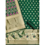 Generic Women's Banarasi Silk Printed Unstitched Salwar Suit Material With Dupatta (Green, 3Mtrs) - Image 2