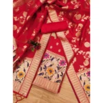 Generic Women's Banarasi Silk Printed Unstitched Salwar Suit Material With Dupatta (Red, 3Mtrs) - Image 3